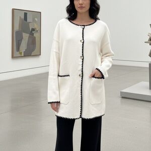 NWT Merokeety Women’s Chunky Cardigan Sweater White Black Contrast Size XL